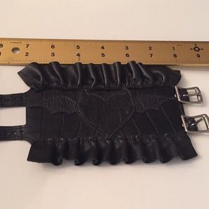 Croc leather wrist cuff devil heart bat wings